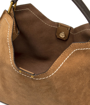 Сумка из мягкой замши GIANNI CHIARINI Aurora 12286 с контрастной строчкой рыжая