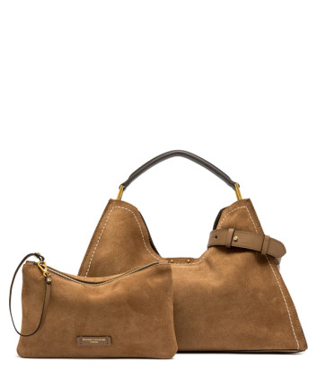 Сумка из мягкой замши GIANNI CHIARINI Aurora 12286 с контрастной строчкой рыжая
