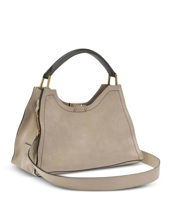 Сумка из мягкой замши GIANNI CHIARINI Aurora 12285 с контрастной строчкой бежевая