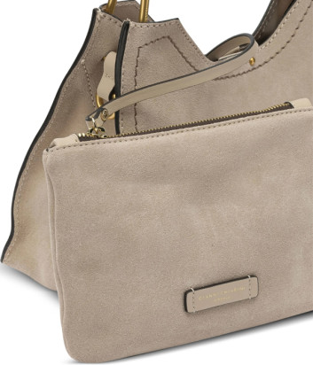 Сумка из мягкой замши GIANNI CHIARINI Aurora 12285 с контрастной строчкой бежевая