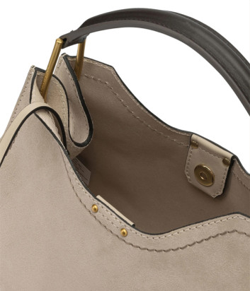 Сумка из мягкой замши GIANNI CHIARINI Aurora 12285 с контрастной строчкой бежевая