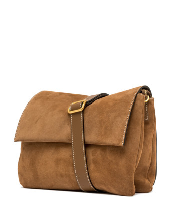 Сумка из мягкой замши GIANNI CHIARINI Three 12295 с контрастной строчкой рыжая