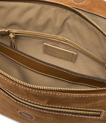 Сумка из мягкой замши GIANNI CHIARINI Three 12295 с контрастной строчкой рыжая