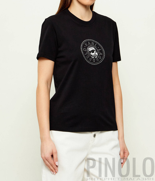 Футболка с аппликацией из кристаллов KARL LAGERFELD B2W17025 черная