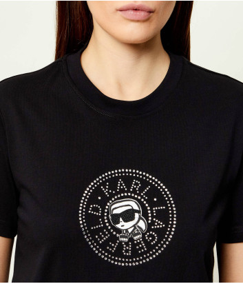 Футболка с аппликацией из кристаллов KARL LAGERFELD B2W17025 черная