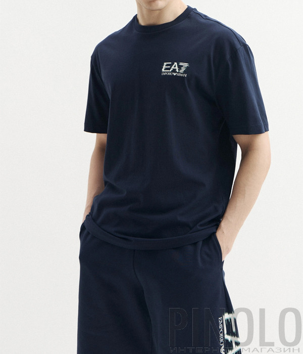 Футболка из дышащего хлопка EA7 Emporio Armani 7M001327 AF17789 синяя