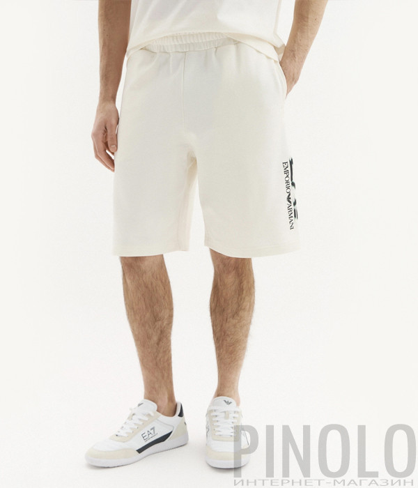 Спортивные шорты EA7 Emporio Armani 7M001329 AF17787 из дышащего хлопка молочные