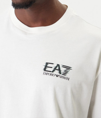 Футболка из дышащего хлопка EA7 Emporio Armani 7M001327 AF17789 молочная