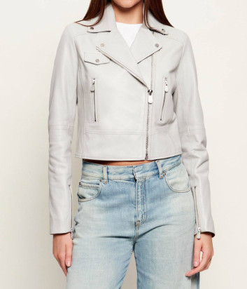Кожаная куртка в байкерском стиле PINKO 106247 A32I серая