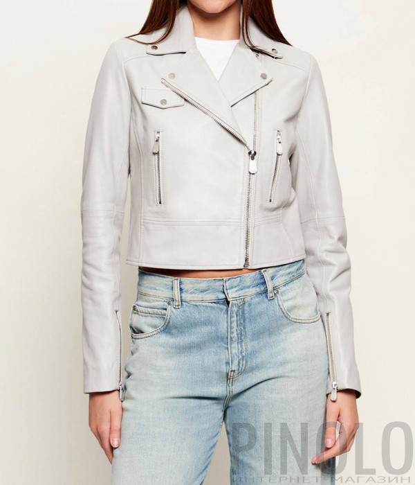 Кожаная куртка в байкерском стиле PINKO 106247 A32I серая