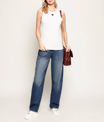 Белая майка PINKO 105741 A326 с алым сердечком