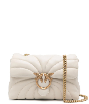 Сумка в стьобаній шкірі PINKO Classic Puff Butterfly 100038 із золотистою фурнітурою молочна