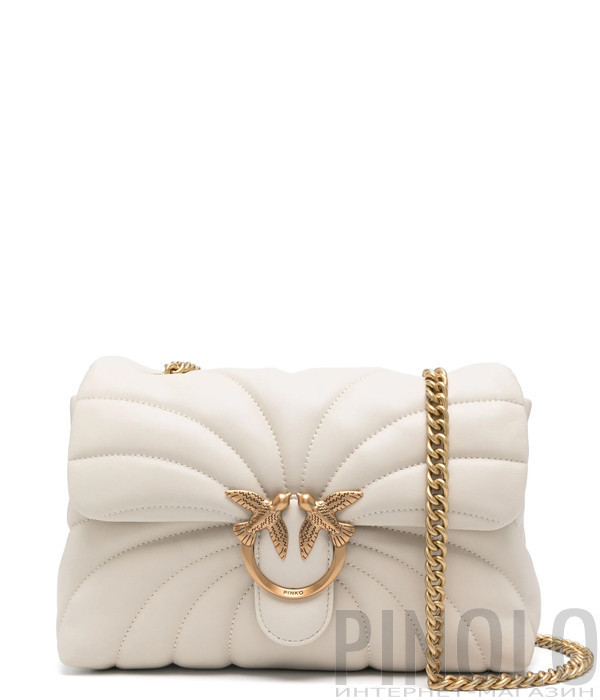 Сумка в стеганной коже PINKO Classic Puff Butterfly 100038 с золотистой фурнитурой молочная