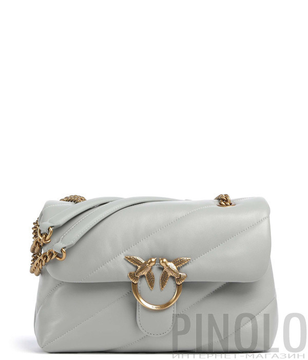 Сумка в стьобаній шкірі PINKO Love Classic Puff 100038 із золотистою фурнітурою перлово-сіра