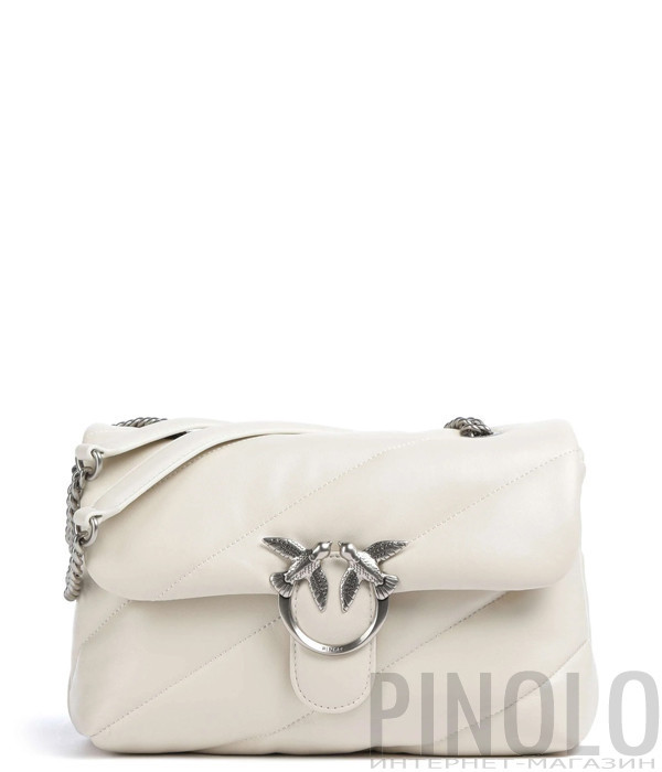 Сумка в стеганной коже PINKO Love Classic Puff 100038 с серебристой фурнитурой белая