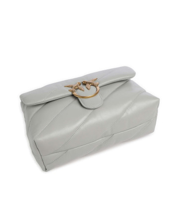Сумка в стеганной коже PINKO Love Classic Puff 100038 с золотистой фурнитурой жемчужно-серая