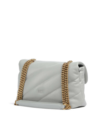 Сумка в стеганной коже PINKO Love Classic Puff 100038 с золотистой фурнитурой жемчужно-серая