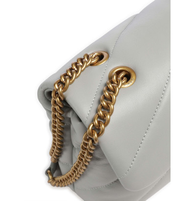 Сумка в стеганной коже PINKO Love Classic Puff 100038 с золотистой фурнитурой жемчужно-серая