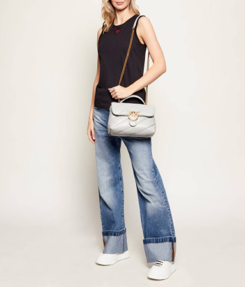 Сумка в стеганной коже PINKO Love Classic Puff 100038 с золотистой фурнитурой жемчужно-серая