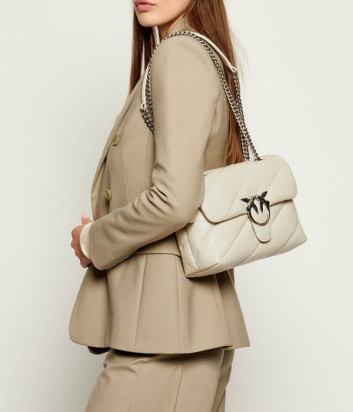 Сумка в стеганной коже PINKO Love Classic Puff 100038 с серебристой фурнитурой белая