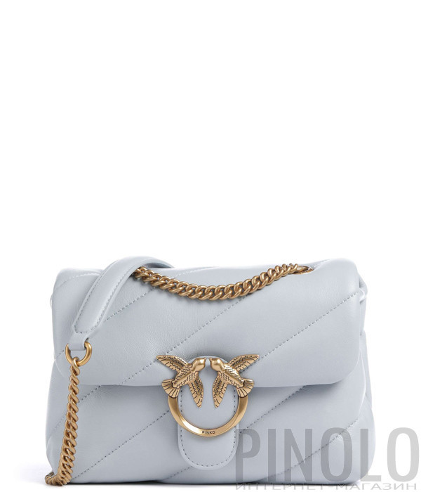 Сумка в стеганной коже PINKO Love Mini Puff 100039 с золотистой фурнитурой светло-голубая