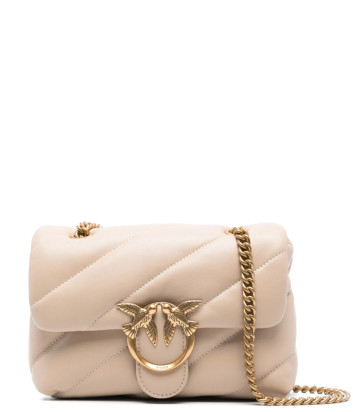 Сумка в стеганной коже PINKO Love Mini Puff 100039 с золотистой фурнитурой пудровая
