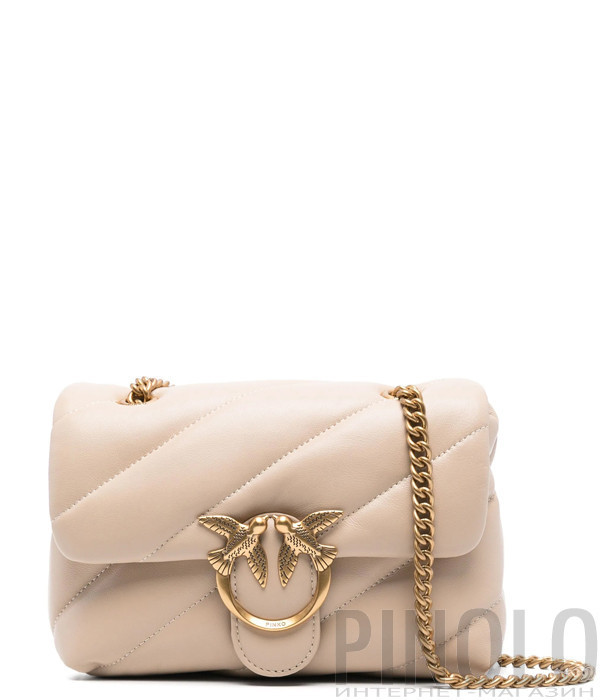 Сумка в стеганной коже PINKO Love Mini Puff 100039 с золотистой фурнитурой пудровая