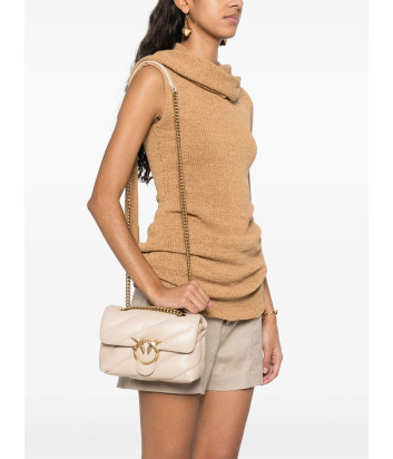 Сумка в стеганной коже PINKO Love Mini Puff 100039 с золотистой фурнитурой пудровая