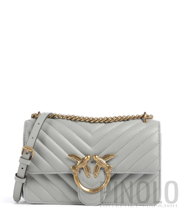 Сумка в стеганной коже PINKO Love One Mini 100074 с золотистой фурнитурой жемчужно-серая