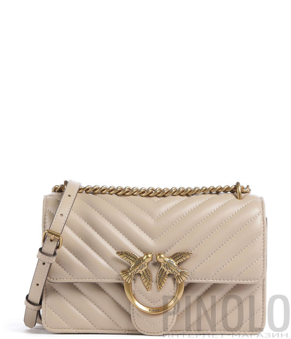 Сумка в стьобаній шкірі PINKO Love One Mini 100074 із золотистою фурнітурою бежева