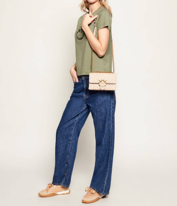 Сумка в стеганной коже PINKO Love One Mini 100074 с золотистой фурнитурой бежевая