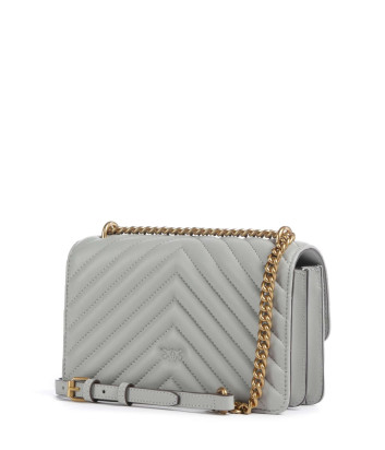 Сумка в стеганной коже PINKO Love One Mini 100074 с золотистой фурнитурой жемчужно-серая