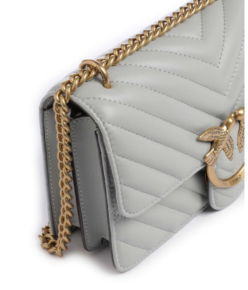 Сумка в стеганной коже PINKO Love One Mini 100074 с золотистой фурнитурой жемчужно-серая
