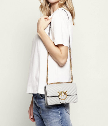 Сумка в стеганной коже PINKO Love One Mini 100074 с золотистой фурнитурой жемчужно-серая