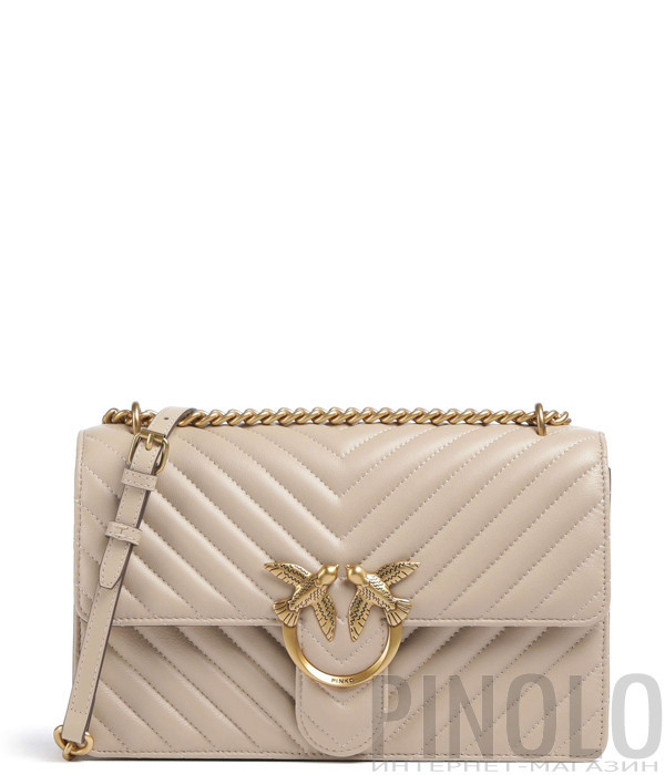Сумка в стьобаній шкірі PINKO Love One Classic 100941 із золотистою фурнітурою бежева