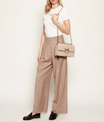 Сумка в стеганной коже PINKO Love One Classic 100941 с золотистой фурнитурой бежевая