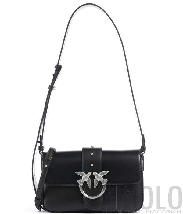 Шкіряна сумка PINKO Love One Mini Slouchy 104340 із сріблястою фурнітурою чорна