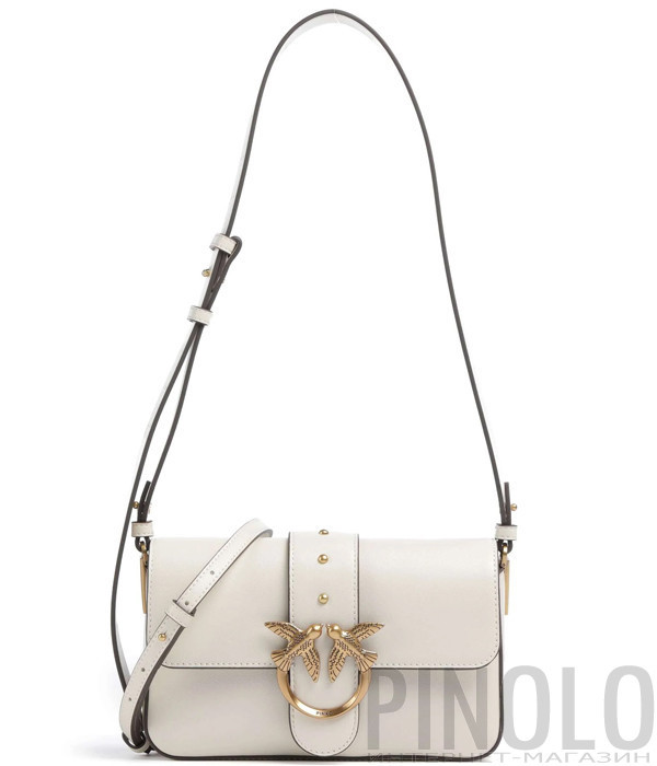 Кожаная сумка PINKO Love One Mini Slouchy 104340 с золотистой фурнитурой белая