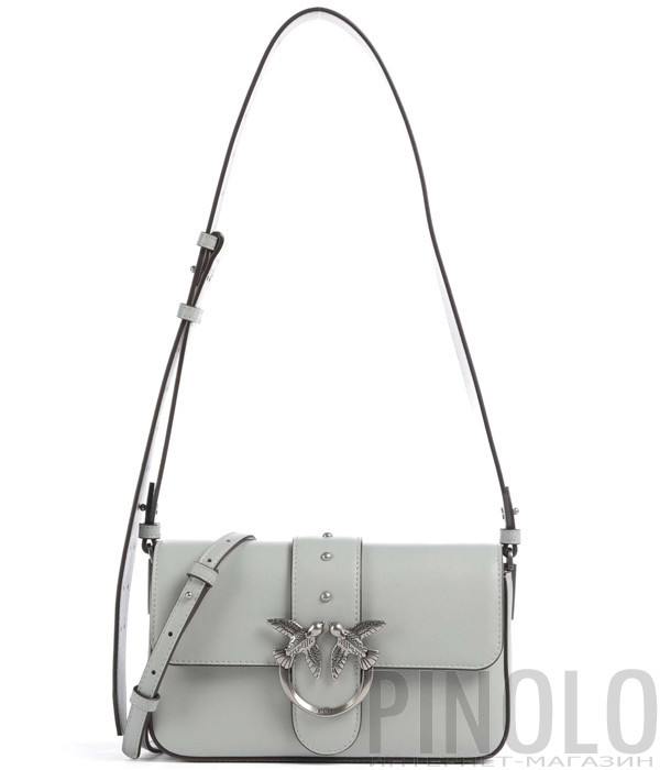 Кожаная сумка PINKO Love One Mini Slouchy 104340 с серебристой фурнитурой серая