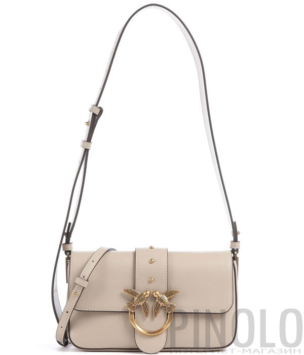 Шкіряна сумка PINKO Love One Mini Slouchy 104340 із золотистою фурнітурою бежева