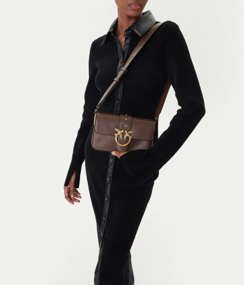 Кожаная сумка PINKO Love One Mini Slouchy 104340 с золотистой фурнитурой коричневая