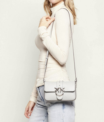 Кожаная сумка PINKO Love One Mini Slouchy 104340 с серебристой фурнитурой серая