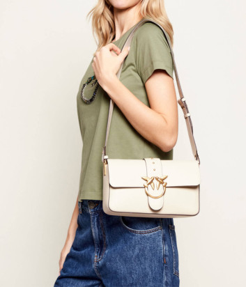 Кожаная сумка PINKO Love One Classic Slouchy 104524 с золотистой фурнитурой белая