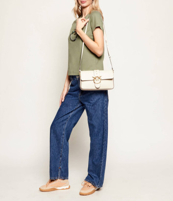 Кожаная сумка PINKO Love One Classic Slouchy 104524 с золотистой фурнитурой белая