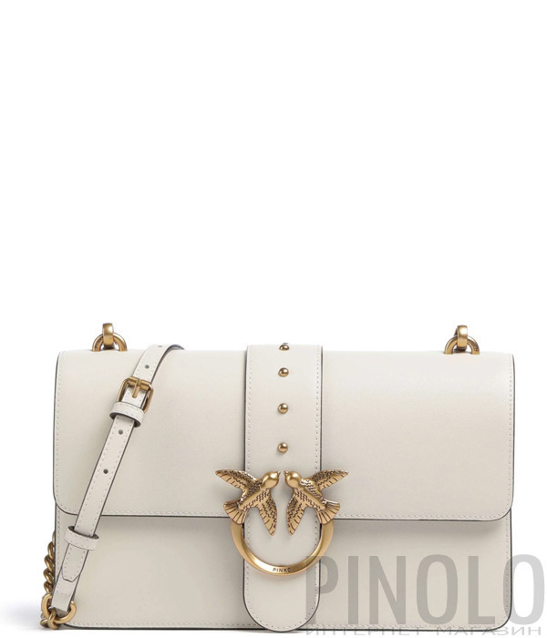 Сумка через плече PINKO Love One Classic 105857 A0F1 із золотистою фурнітурою біла
