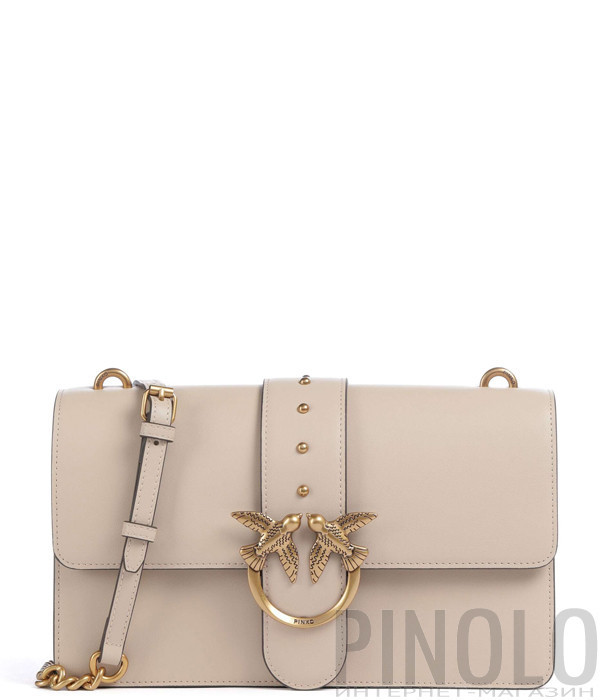 Сумка через плечо PINKO Love One Classic 105857 A0F1 с золотистой фурнитурой пудровая