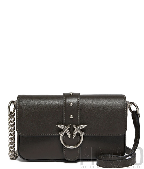 Сумка через плечо PINKO Baby Love Bag 105353 A0QO с серебристой фурнитурой коричневая