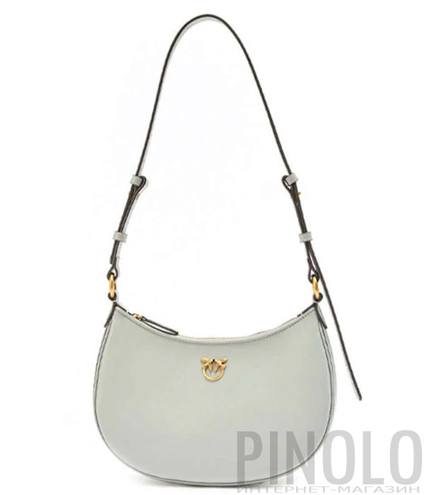 Cумка на плечо PINKO Half Moon Mini 102790 в гладкой коже жемчужно-серая