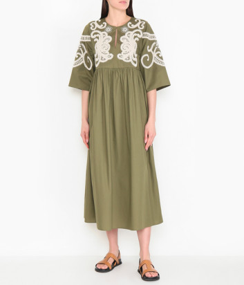 Довга сукня WEEKEND Max Mara WKDTILDE оздоблена вишивкою оливкова