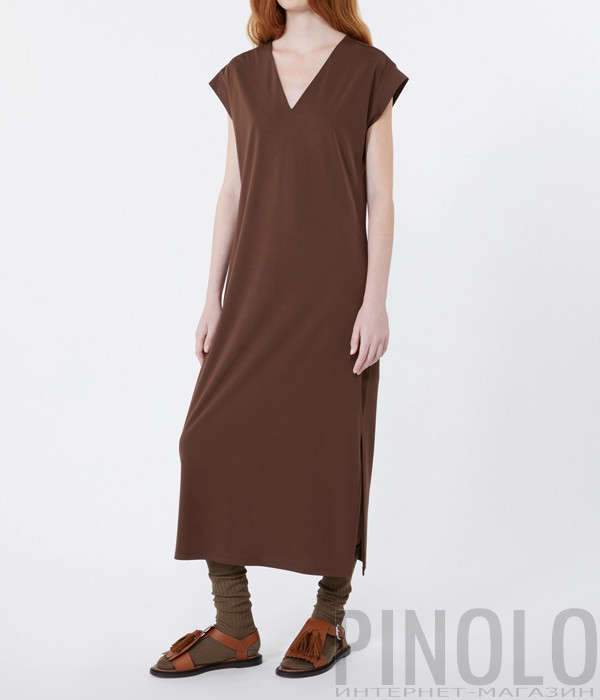 Длинное платье WEEKEND Max Mara WKDMIRTO прямого силуэта коричневое